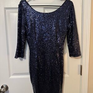 Lulu's Midnight Blue Sequin Long Sleeve Dress